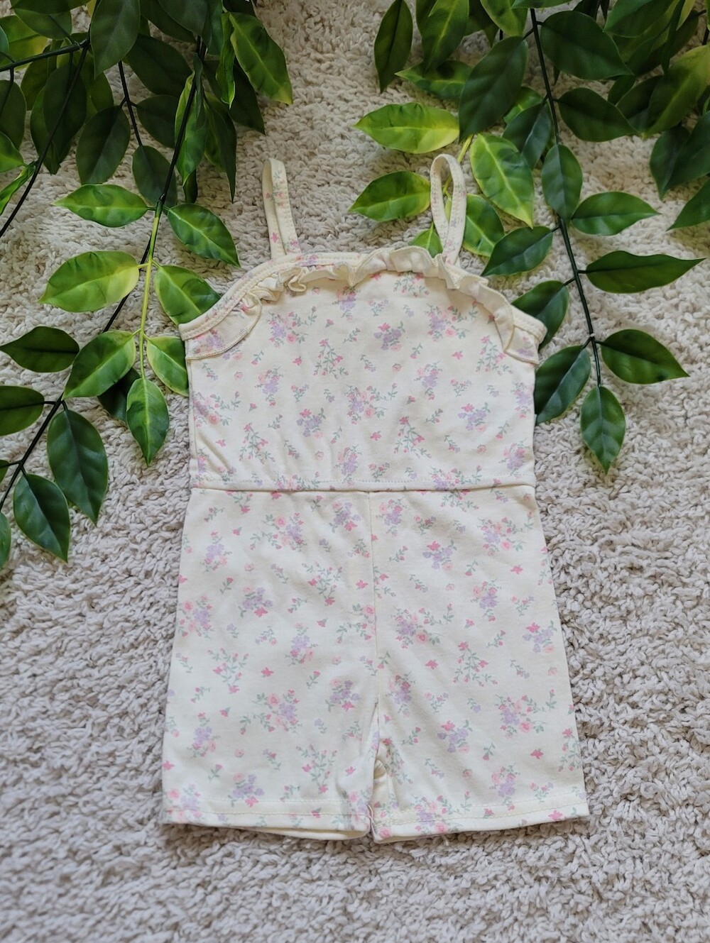 Baby Girl Pastel Yellow Floral Romper (12-18 Months)